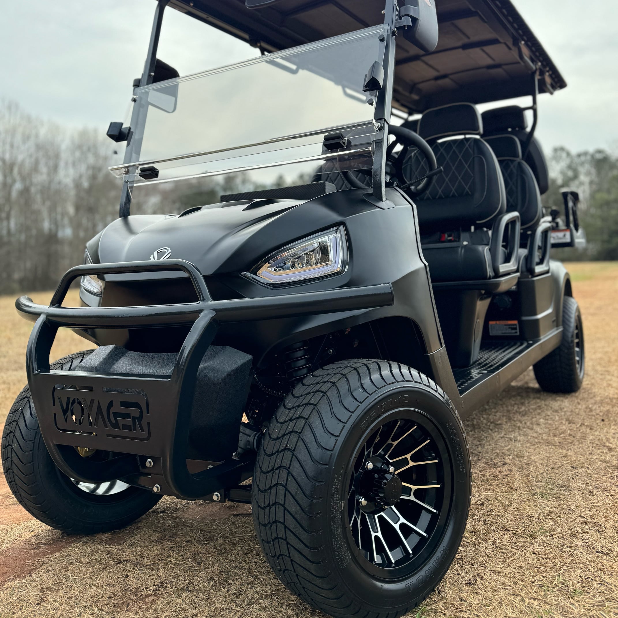 Voyager 6-Passenger Non-Lifted Golf Cart Rental Matte Black | Bazen Golf Cars